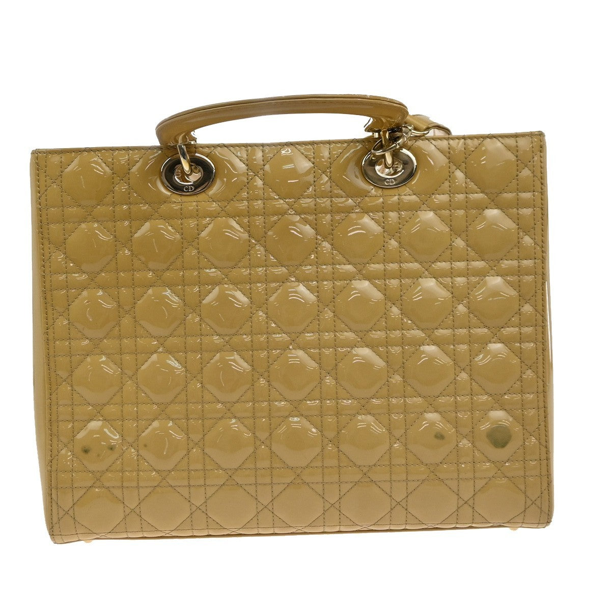 Christian Dior Lady Dior Bag Cannage Quilt Patent Yellow Patent_Leather Handbag (   )
