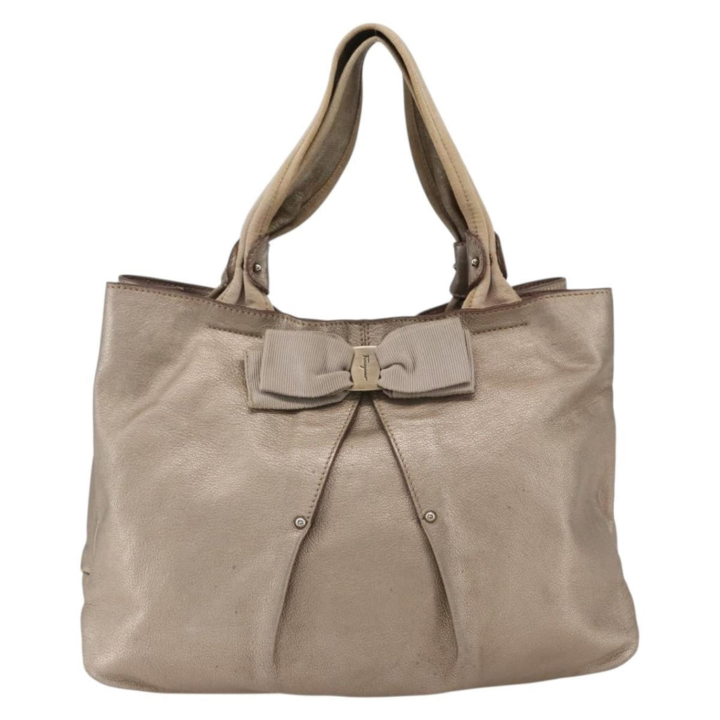 Salvatore Ferragamo Vala Handbag Leather Gold Leather Handbag (Authentic  )