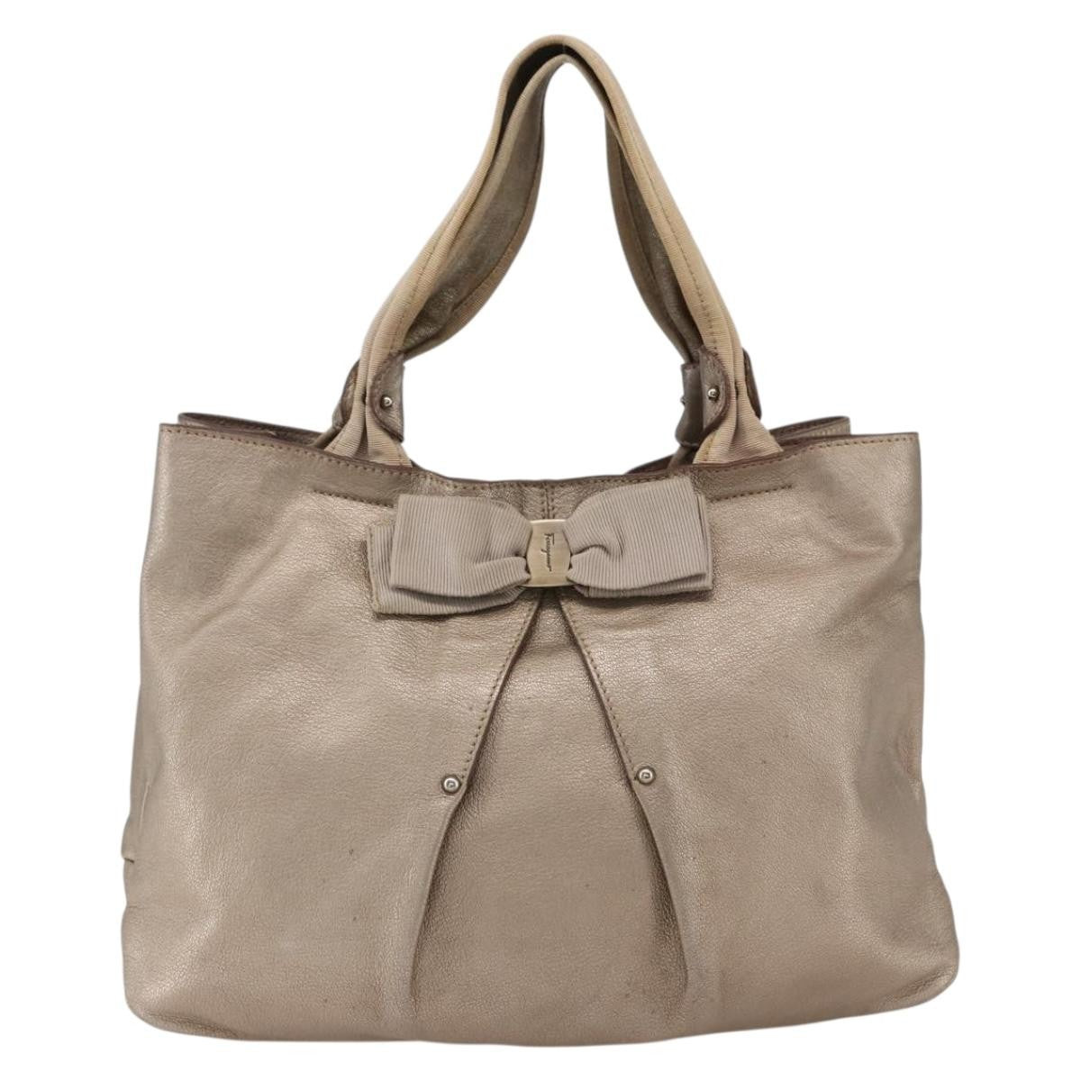 Salvatore Ferragamo Vala Handbag Leather Gold Leather Handbag (Authentic  )