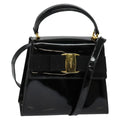 Salvatore Ferragamo Vintage Vara Bow Top Handle Bag Patent Leather Black Patent_Leather Handbag (Authentic  )