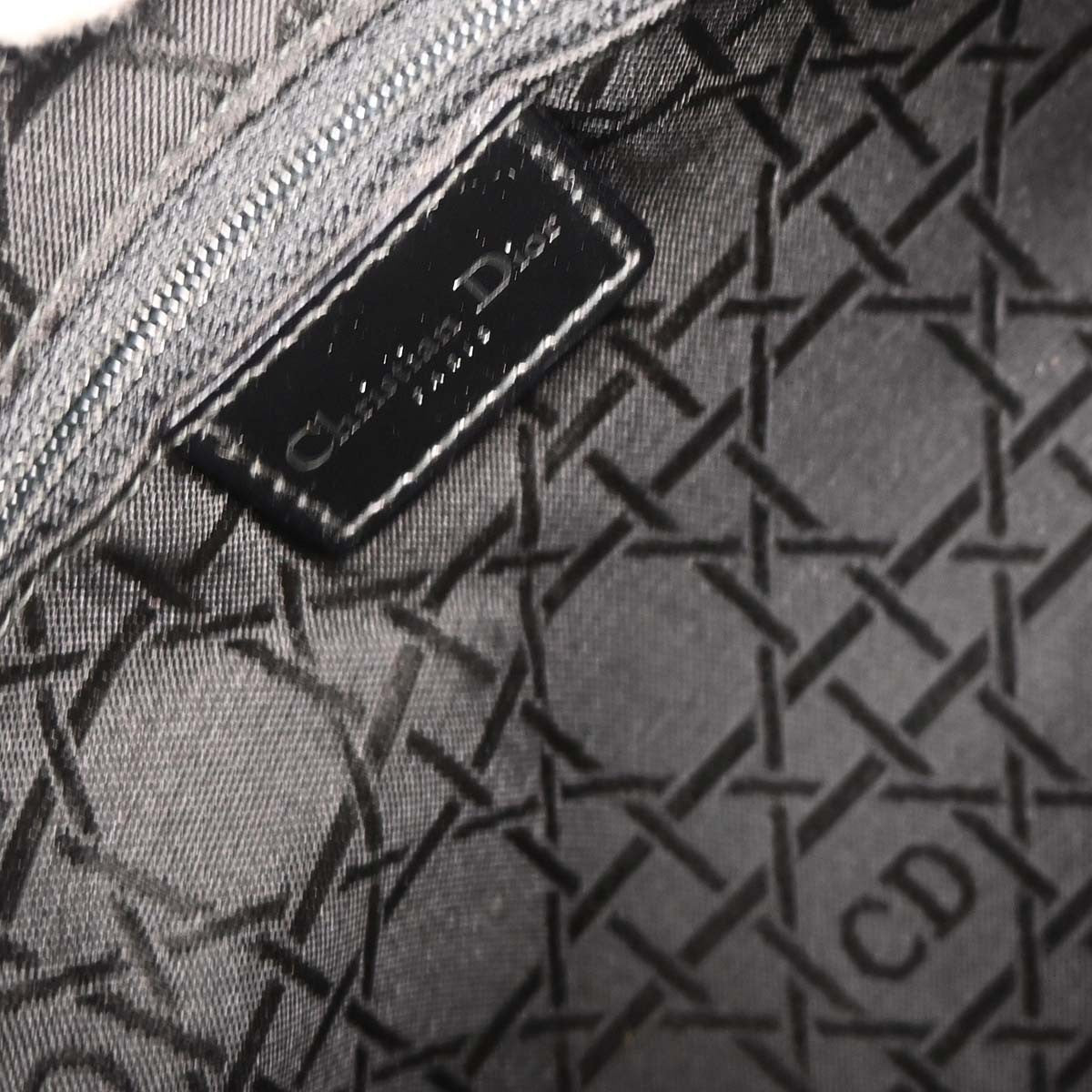 Christian Dior Vintage Lady Dior Bag Houndstooth Canvas Black Canvas Handbag (Authentic  )