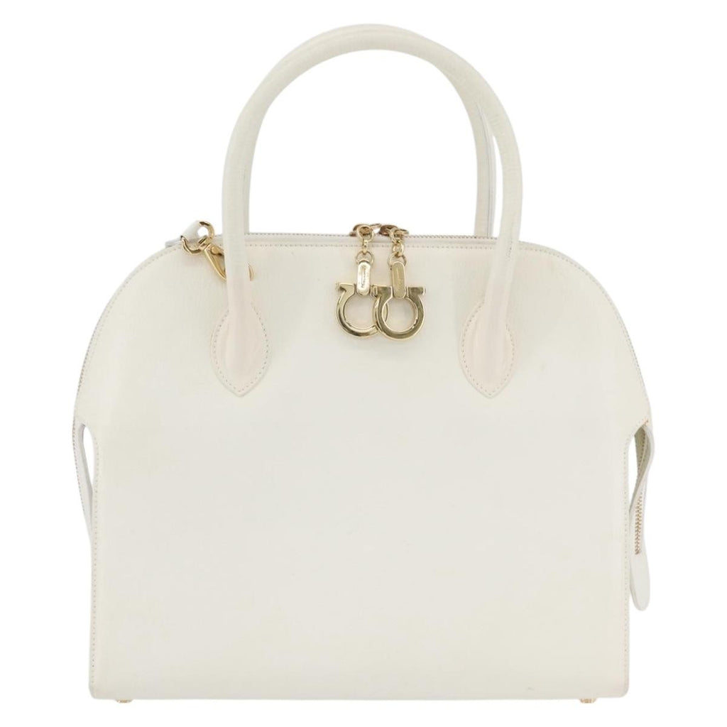 Salvatore Ferragamo Gancini Handbag Leather White Leather Handbag (Authentic  )