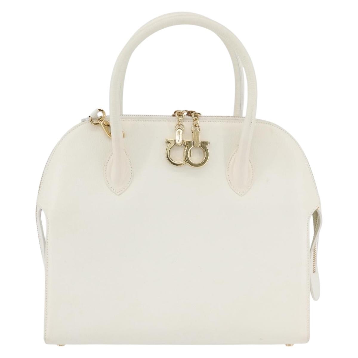 Salvatore Ferragamo Gancini Handbag Leather White Leather Handbag (Authentic  )