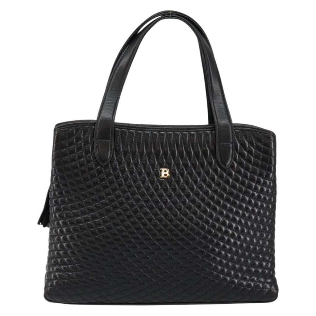 Bally Vintage Handbag Quilted Leather Black Leather Handbag (Authentic  )
