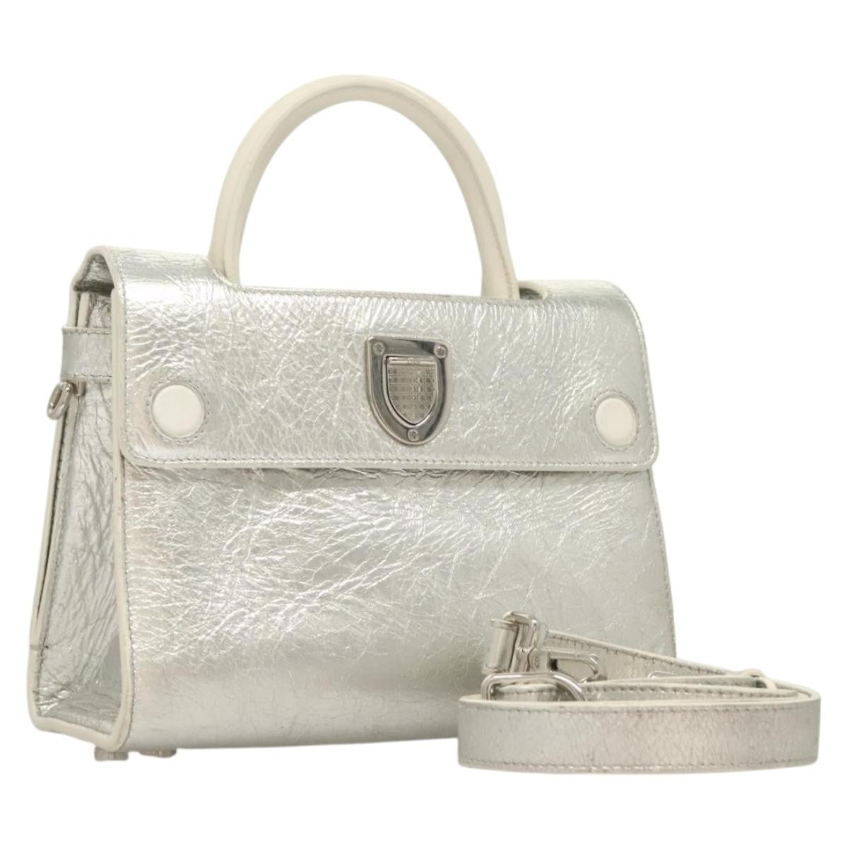 Christian Dior Diorever Bag Leather Silver Leather Bag (Authentic  )