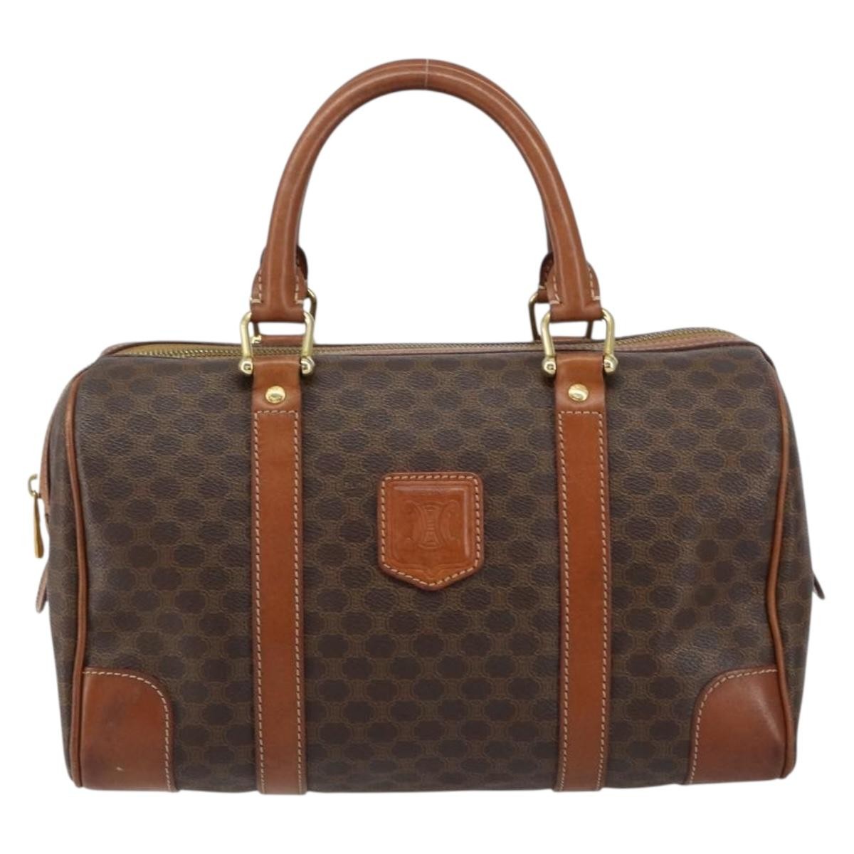 Celine Vintage Macadam Boston Bag Canvas Brown Canvas Handbag (Authentic  )