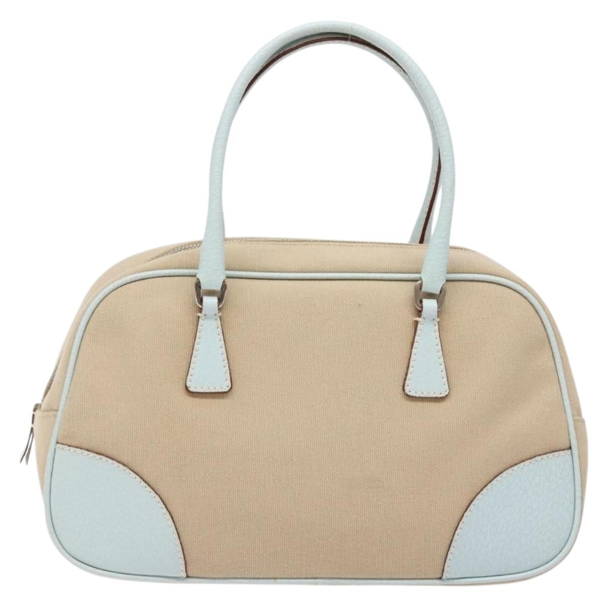 Prada Bauletto Bag Canvas With Leather Beige Canvas Bag (Authentic  )