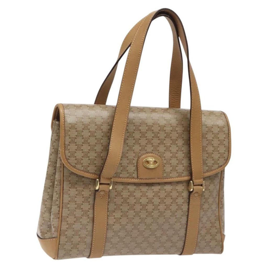 Celine Vintage Macadam Handbag Canvas And Leather Beige Canvas Handbag (Authentic  )