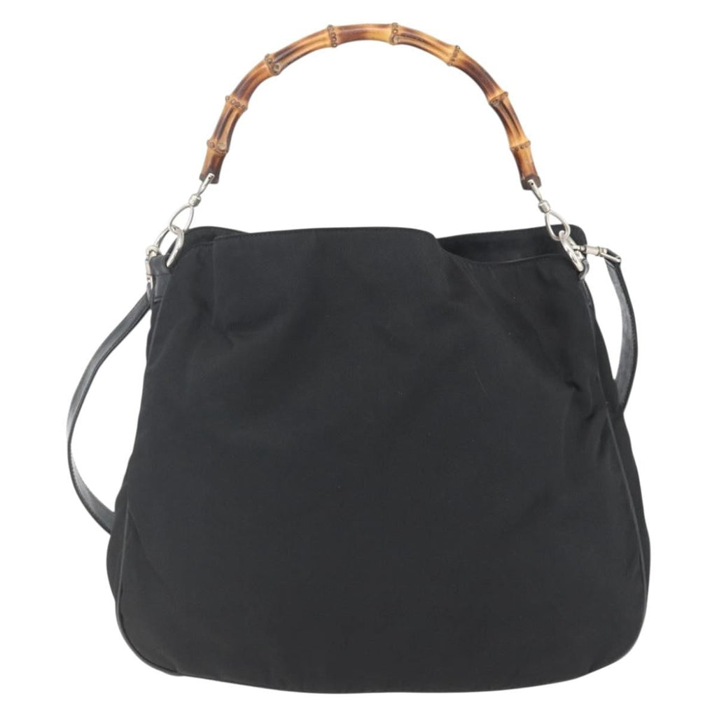 Gucci Vintage Bamboo Handle Open Hobo Nylon Black Nylon Handbag ( )