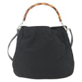Gucci Vintage Bamboo Handle Open Hobo Nylon Black Nylon Handbag ( )