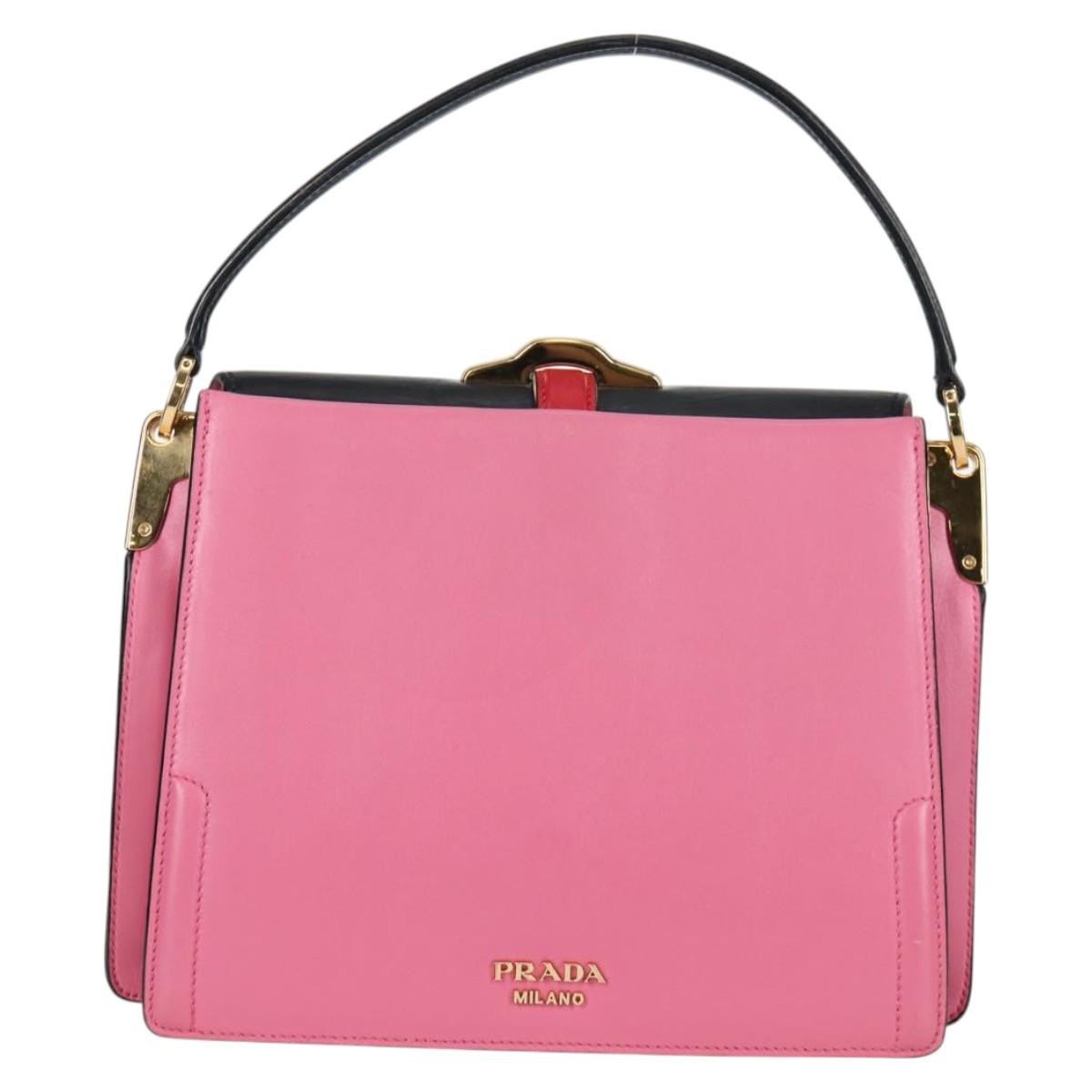 Prada Belle Top Handle Bag City Calf Pink Leather Bag (Authentic  )