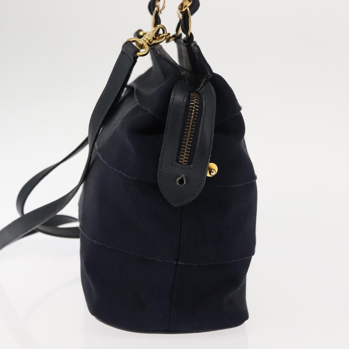 Salvatore Ferragamo Vala Handbag Canvas Navy Canvas Handbag (Authentic  )