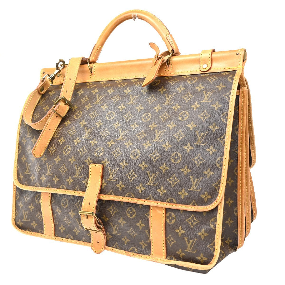 Louis Vuitton Sac Chasse Hunting Bag Monogram Canvas Brown Canvas Briefcase Bag (Authentic  )