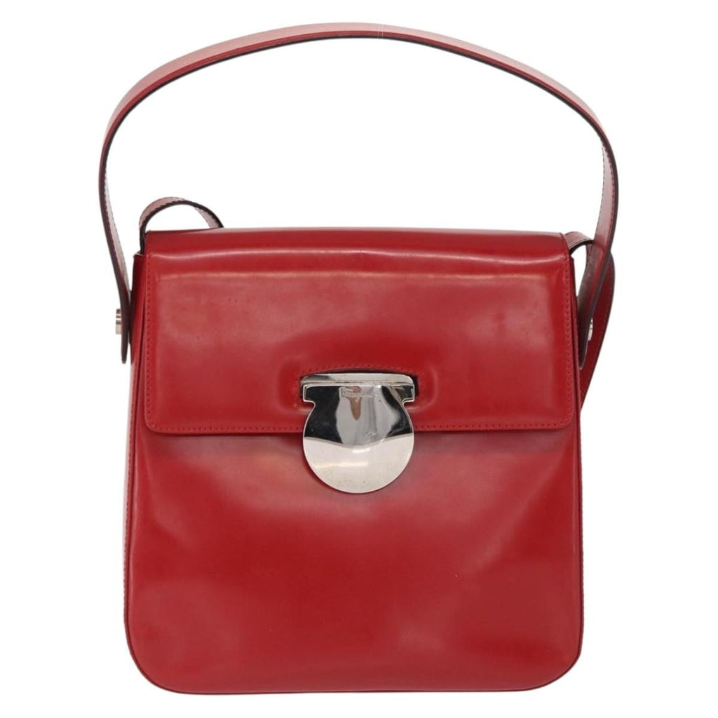 Salvatore Ferragamo Vala Handbag Leather Red Leather Handbag (Authentic  )