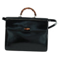 Gucci Vintage Bamboo Handle Bag Patent Leather Black Patent_Leather Handbag (Authentic  )