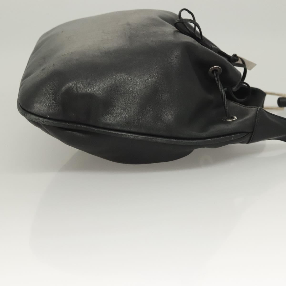 Gucci Vintage Bamboo Shoulder Bag Leather Black Leather Handbag (Authentic  )