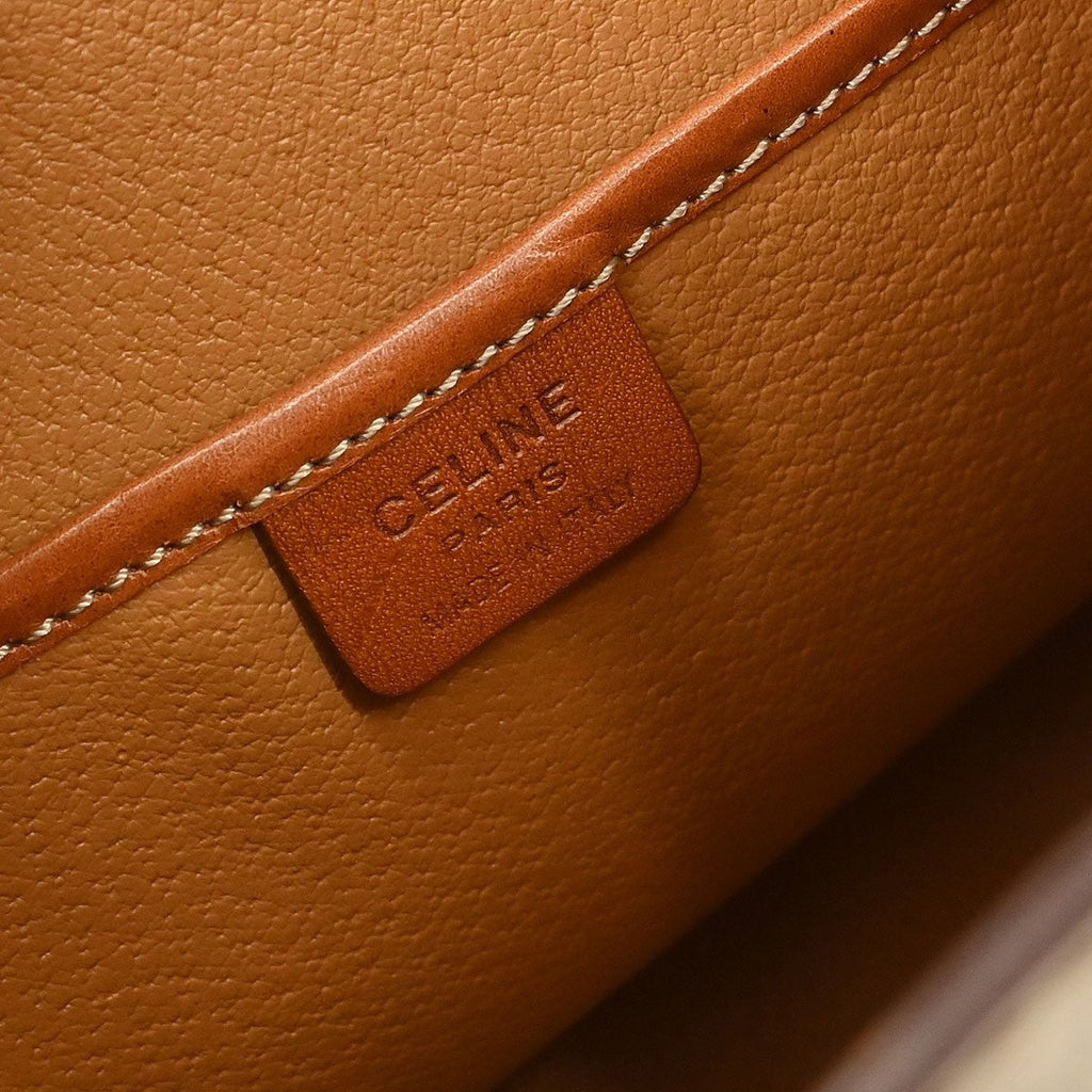 Celine Vintage Macadam Backpack Canvas And Leather Beige Canvas Backpack Bag (Authentic  )