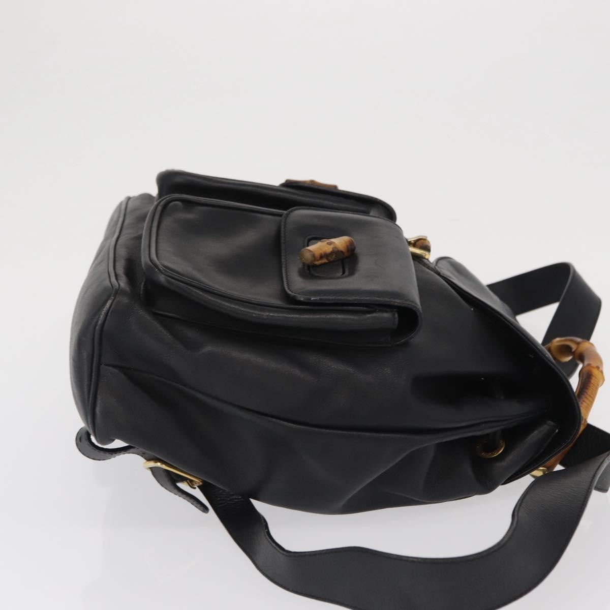 Gucci Vintage Bamboo Backpack Leather Black Leather Backpack Bag (Authentic  )