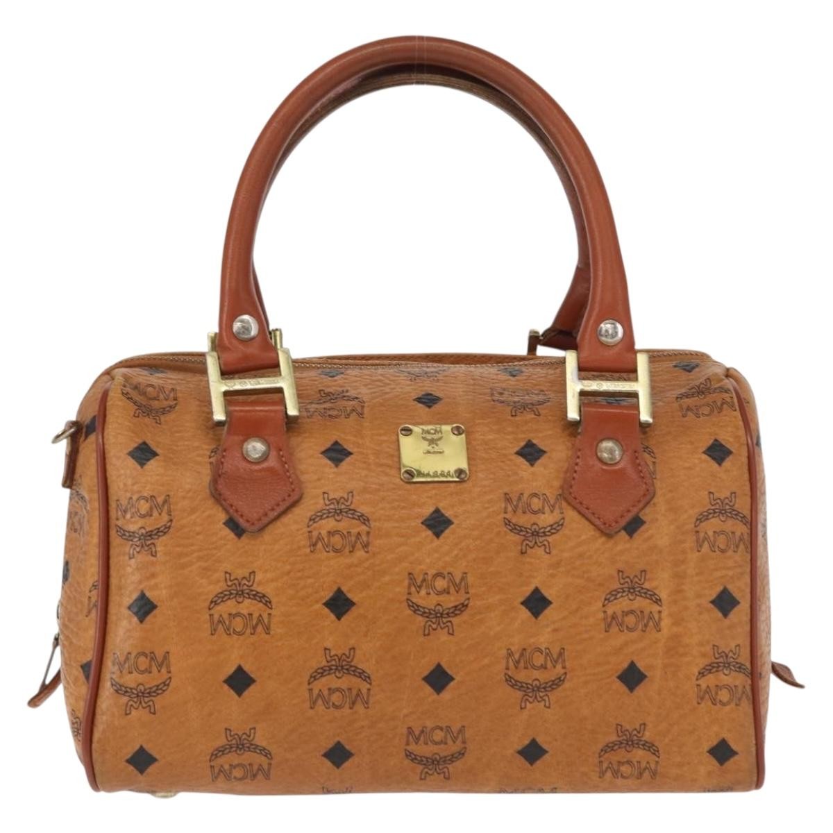 MCM Visetos Logogramme Handbag Canvas And Leather Brown Canvas Handbag (Authentic  )