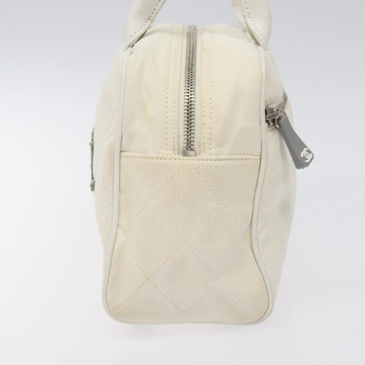 Chanel Vintage Logo Bowler Bag Quilted Canvas White Canvas Handbag ( )