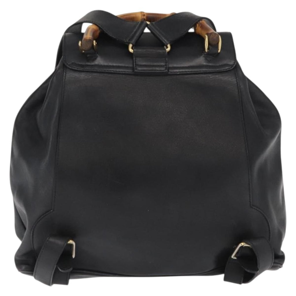 Gucci Vintage Bamboo Backpack Leather Black Leather Backpack Bag (Authentic  )