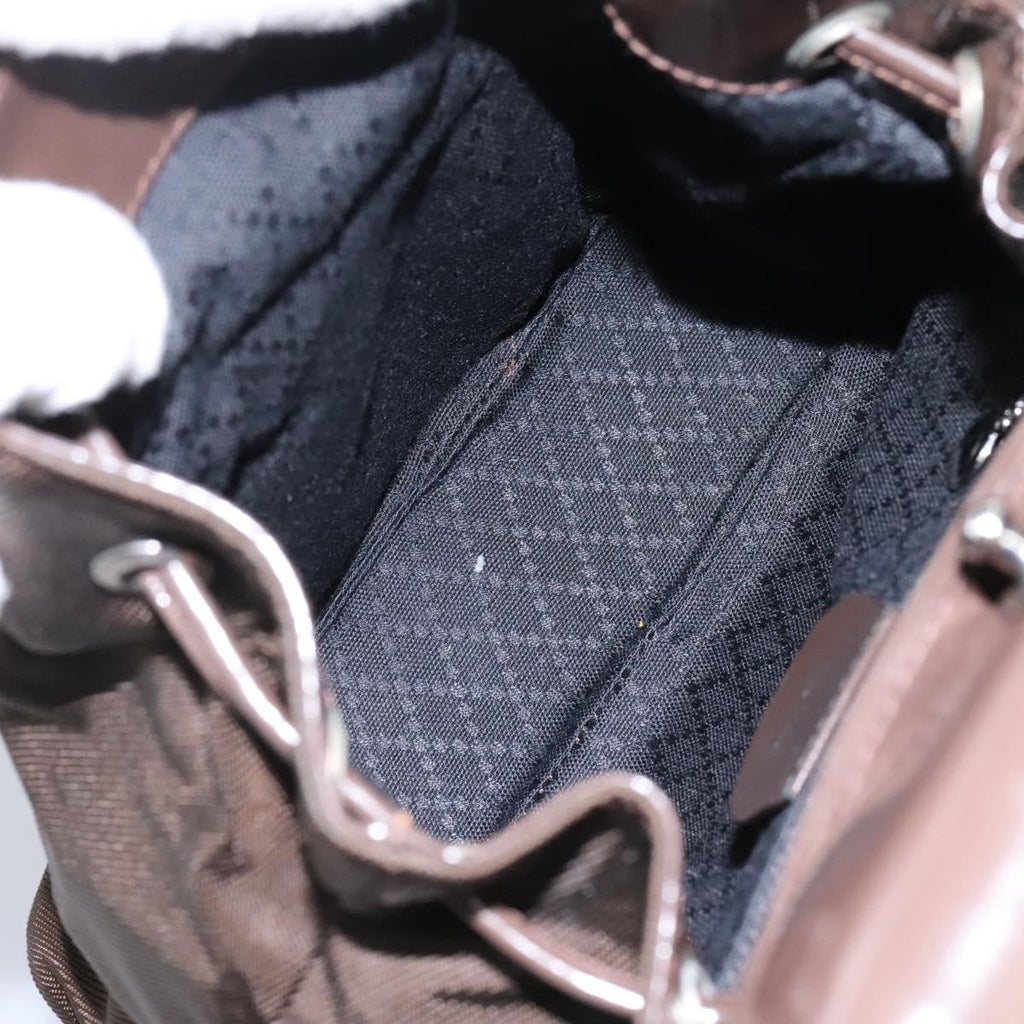 Gucci Vintage Bamboo Backpack Nylon And Patent Leather Brown Nylon Backpack Bag (Authentic  )