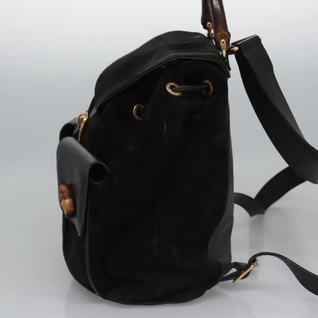 Gucci Vintage Bamboo Backpack Suede Black Suede Backpack Bag (Authentic  )