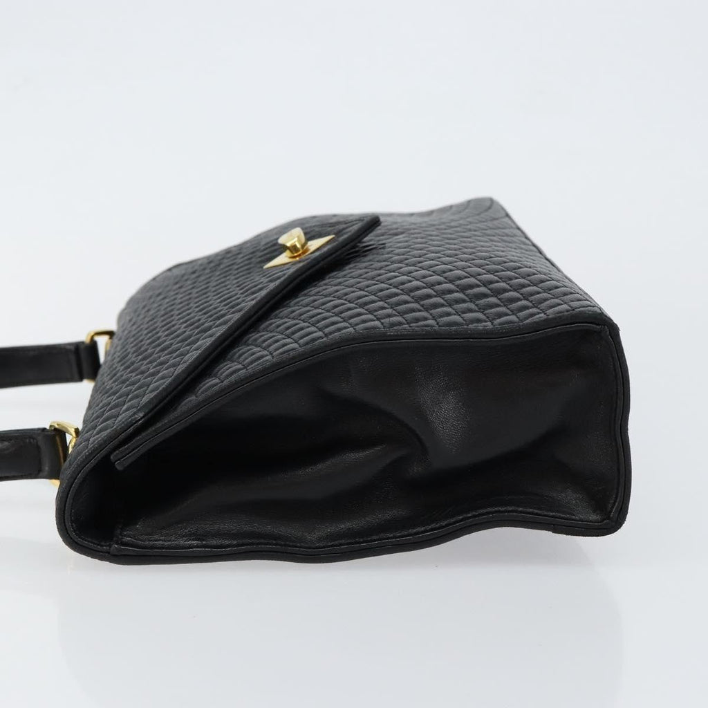 Bally Vintage Flap Handbag Quilted Leather Black Leather Handbag (Authentic  )