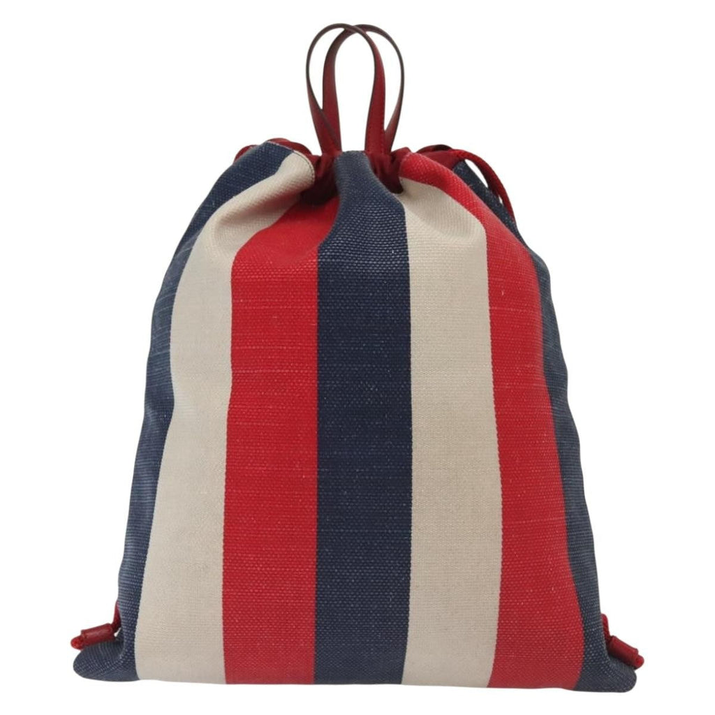Gucci Logo Drawstring Backpack Striped Canvas Multicolour Canvas Backpack Bag (Authentic  )