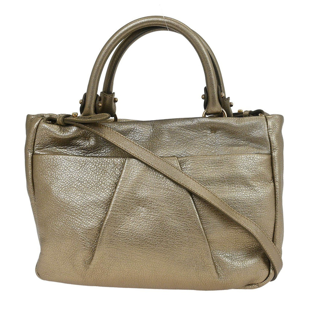 Salvatore Ferragamo Vala Handbag Leather Gold Leather Handbag (Authentic  )
