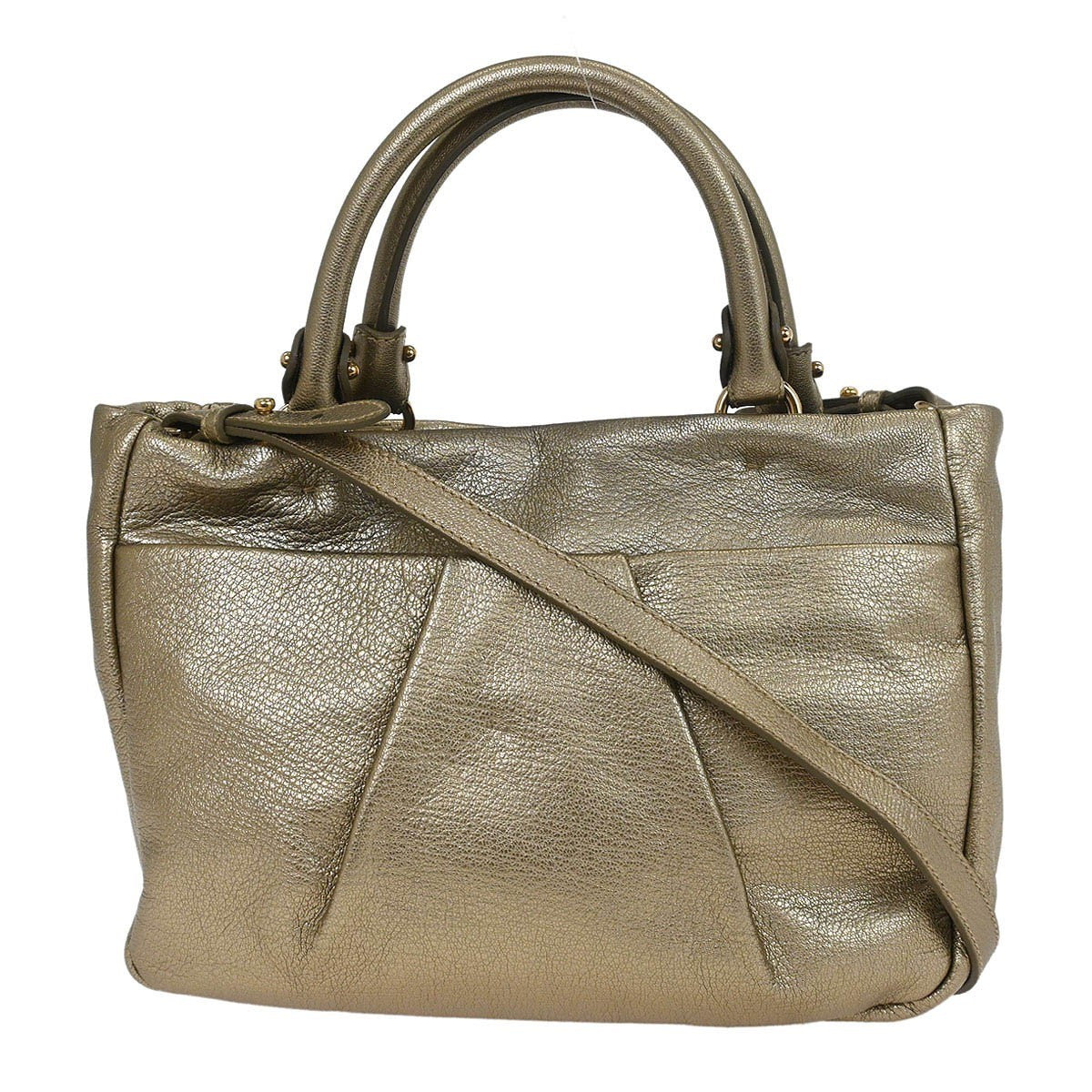 Salvatore Ferragamo Vala Handbag Leather Gold Leather Handbag (Authentic  )