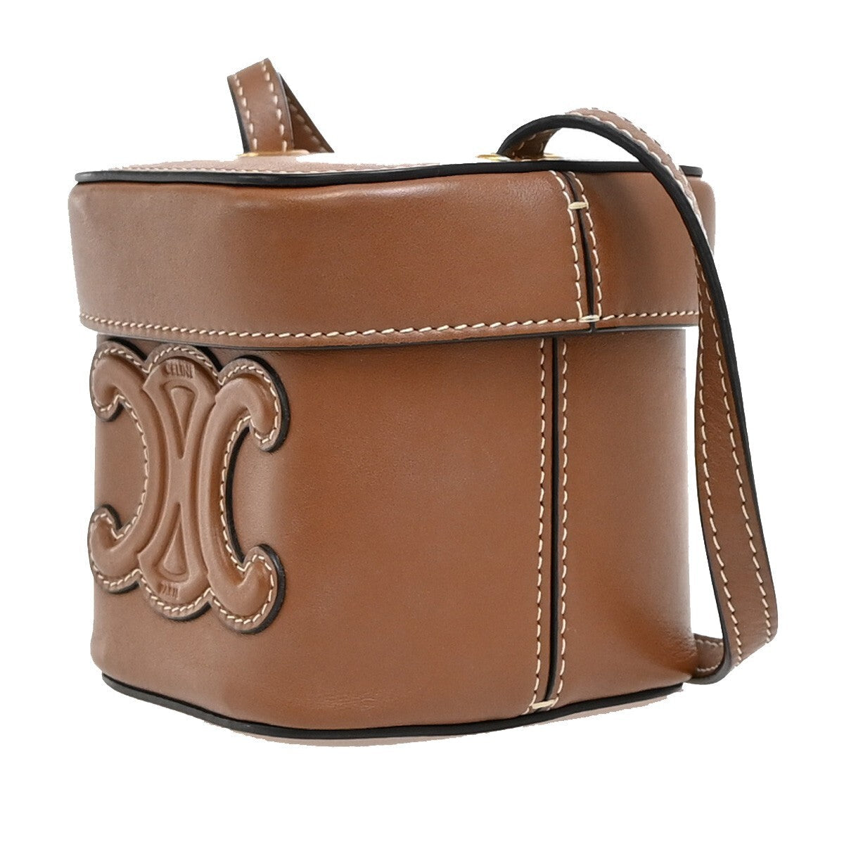Celine Cuir Triomphe Box Bag Leather Brown Leather Handbag ( )