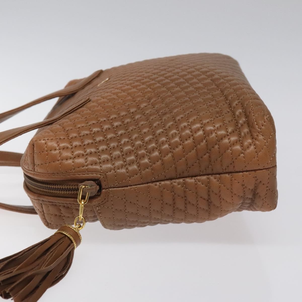 Bally Vintage Handbag Quilted Leather Brown Leather Handbag ( )