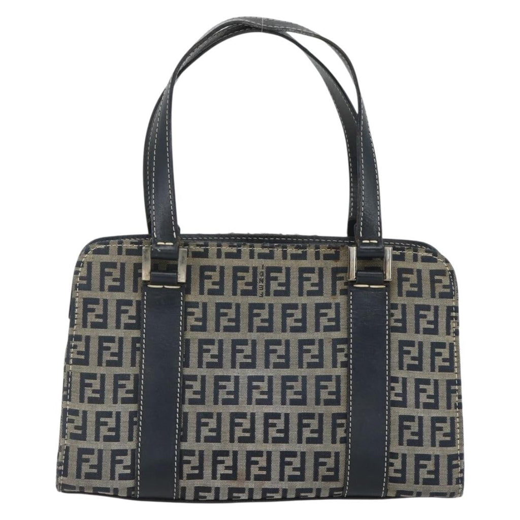 Fendi Vintage Satchel Zucchino Canvas Navy Canvas Handbag (Authentic  )