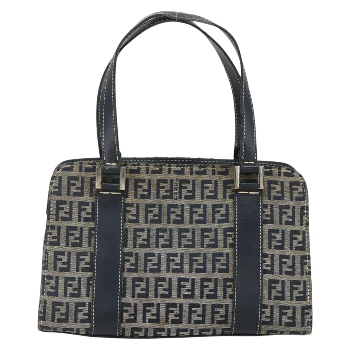 Fendi Vintage Satchel Zucchino Canvas Navy Canvas Handbag (Authentic  )