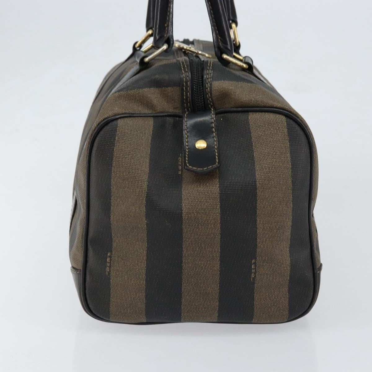 Fendi Vintage Pequin Boston Bag Coated Canvas Brown Canvas Handbag (Authentic  )