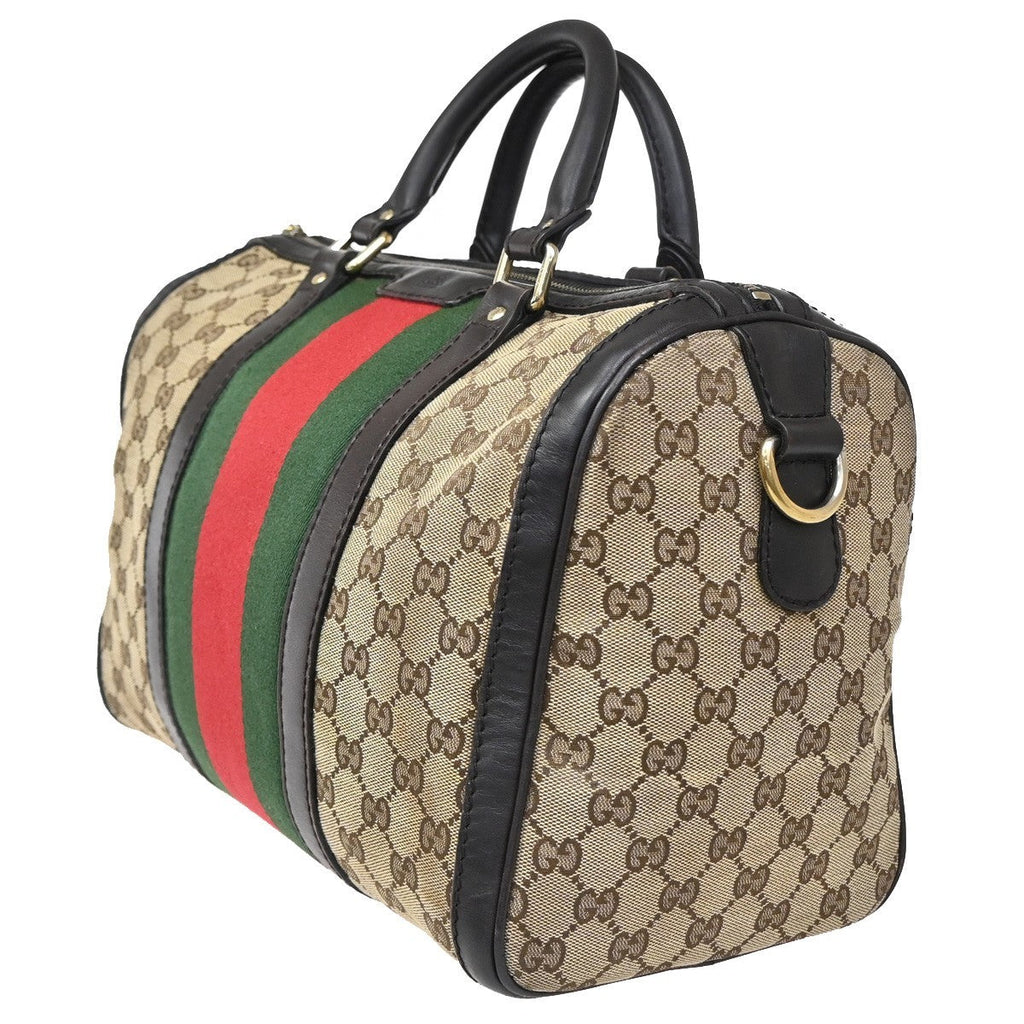 Gucci Vintage Web Boston Bag Gg Canvas Brown Canvas Handbag (Authentic  )