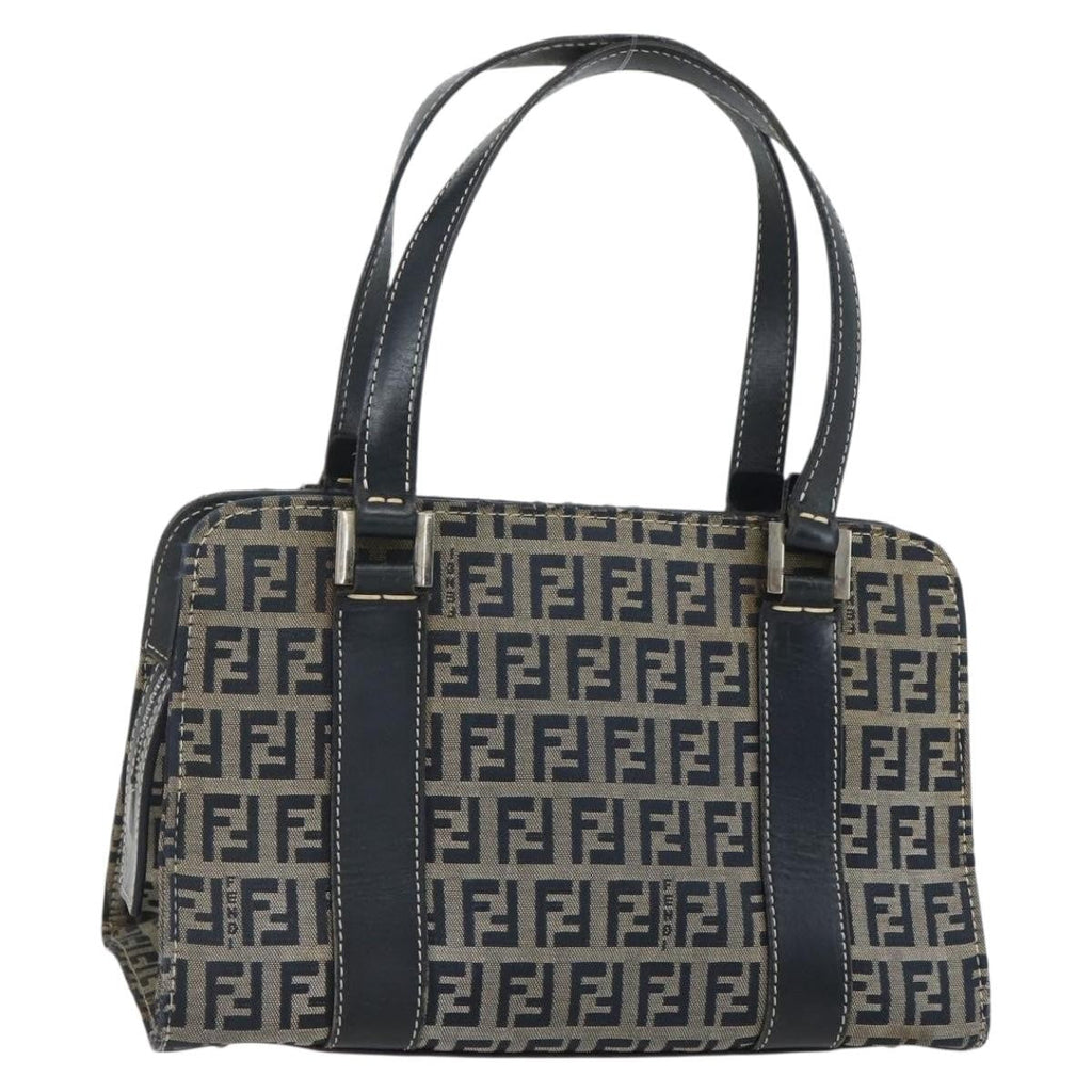 Fendi Vintage Satchel Zucchino Canvas Navy Canvas Handbag (Authentic  )