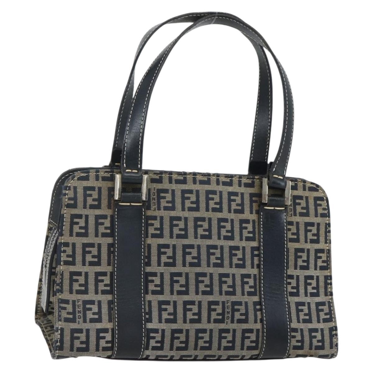Fendi Vintage Satchel Zucchino Canvas Navy Canvas Handbag (Authentic  )