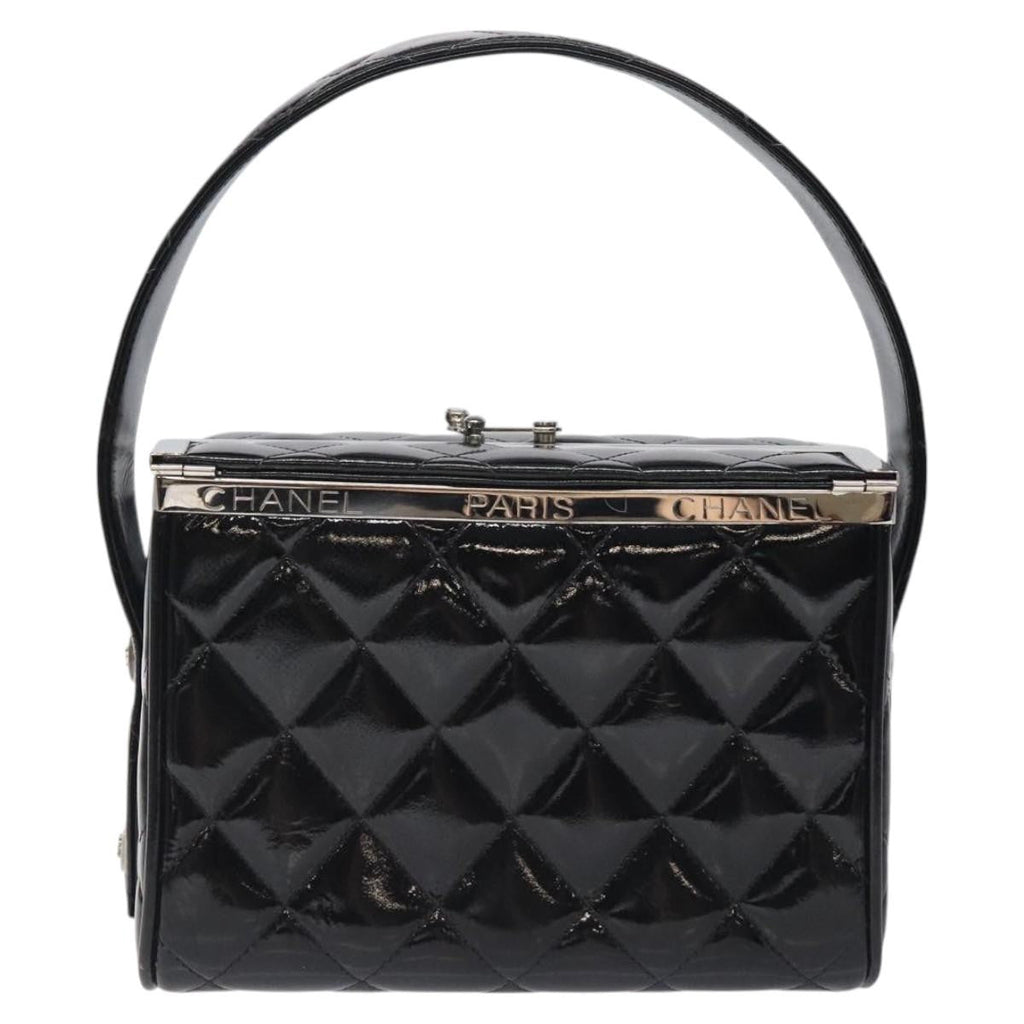 Chanel Vintage Metal Box Bag Quilted Patent Black Patent_Leather Handbag ( )