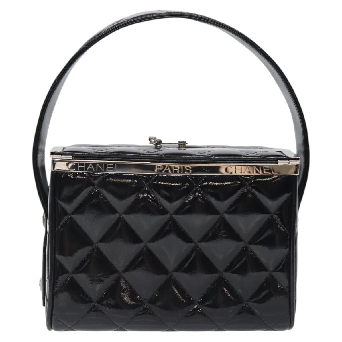 Chanel Vintage Metal Box Bag Quilted Patent Black Patent_Leather Handbag ( )