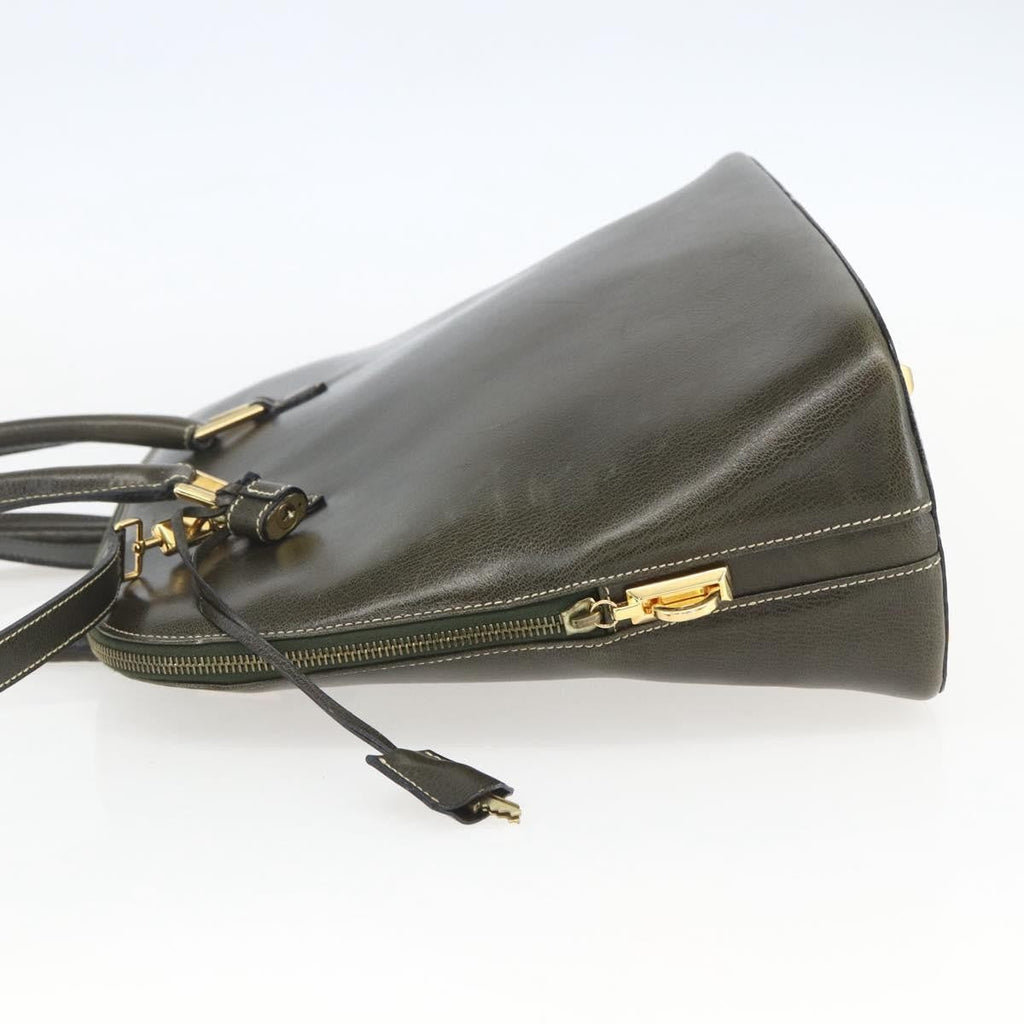 Salvatore Ferragamo Vintage Handbag Leather Khaki Leather Handbag (Authentic  )