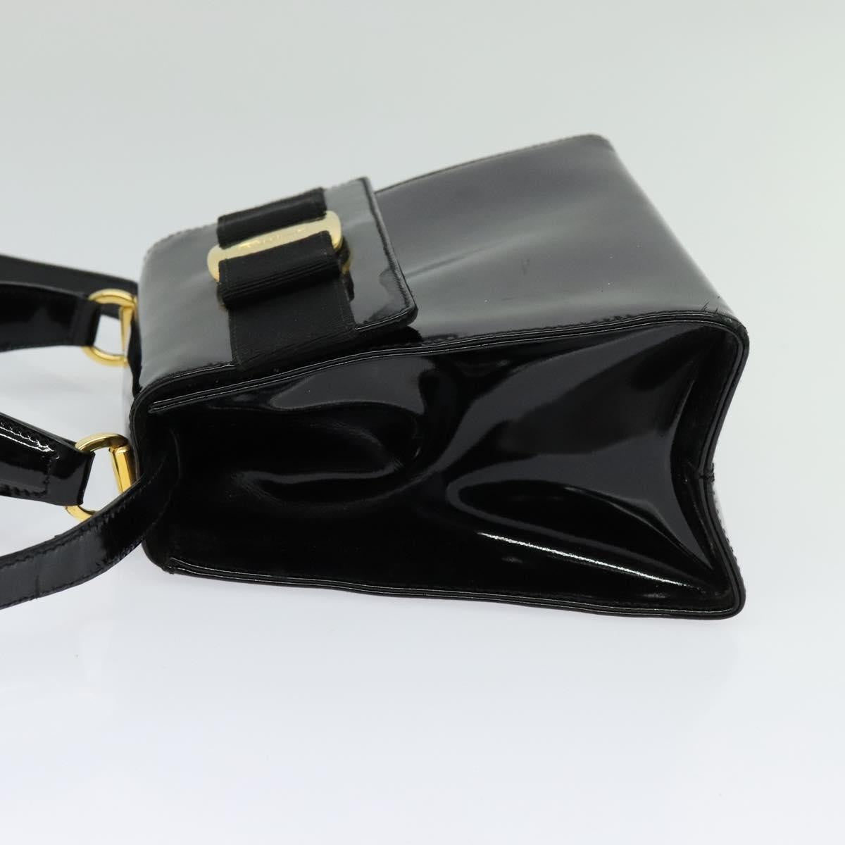 Salvatore Ferragamo Vintage Vara Bow Top Handle Bag Patent Leather Black Patent_Leather Handbag (Authentic  )