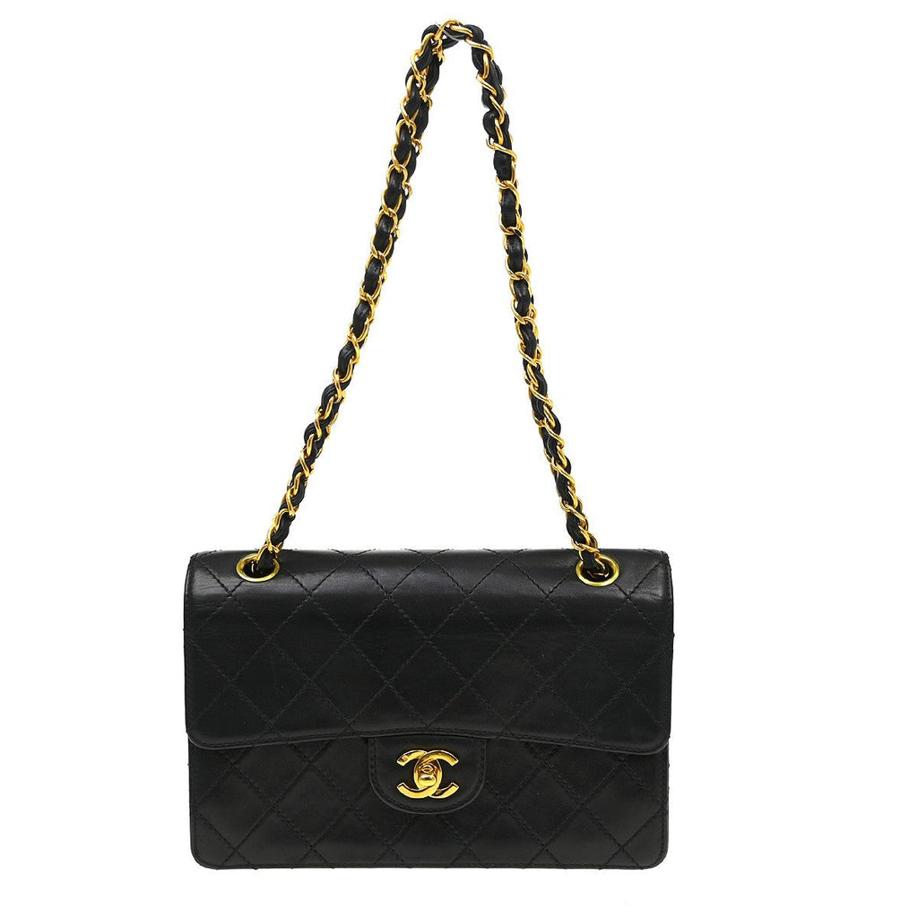 Chanel Flap Shoulder Bag Leather Black Leather Handbag ( )
