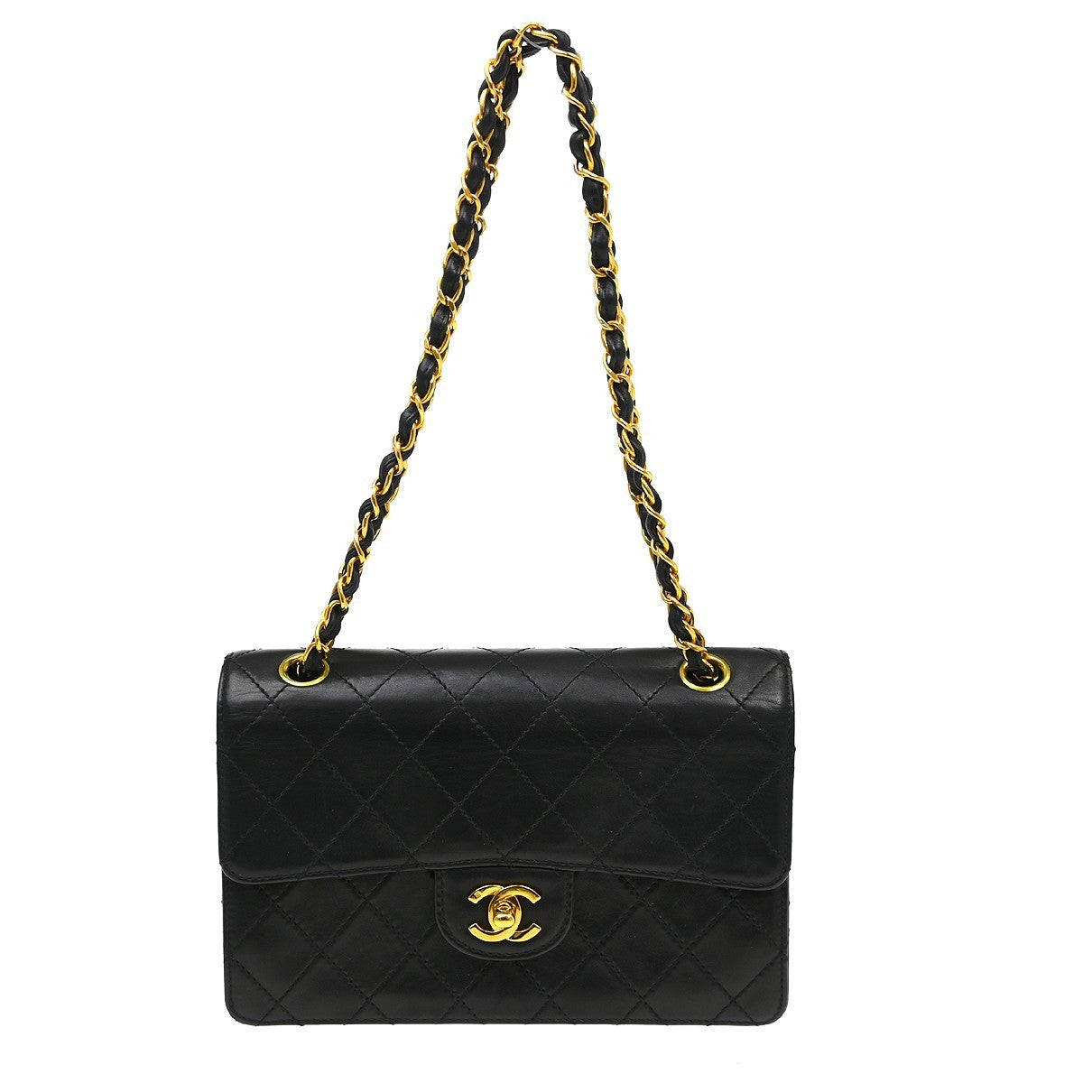 Chanel Flap Shoulder Bag Leather Black Leather Handbag ( )