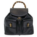 Gucci Vintage Bamboo Backpack Leather Black Leather Backpack Bag (Authentic  )