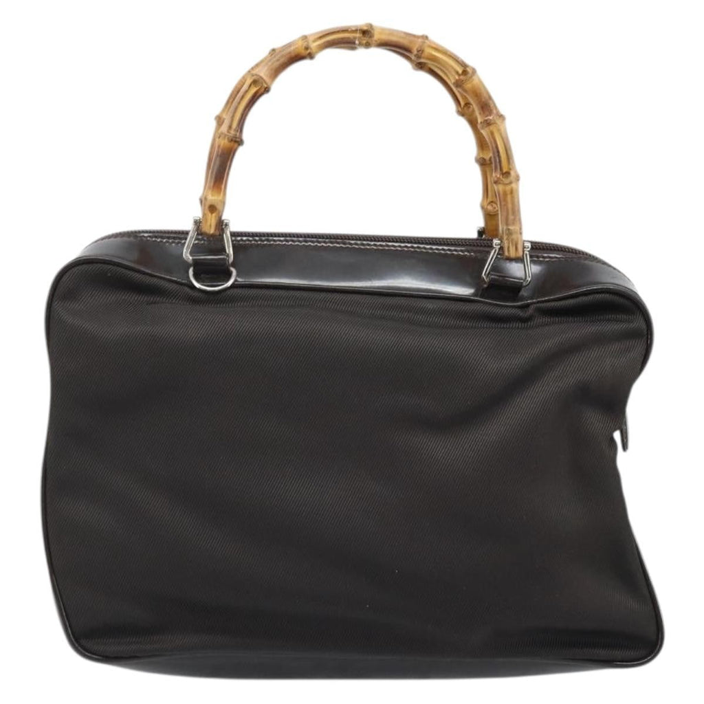 Gucci Vintage Bamboo Handle Bag Nylon Brown Nylon Handbag (Authentic  )