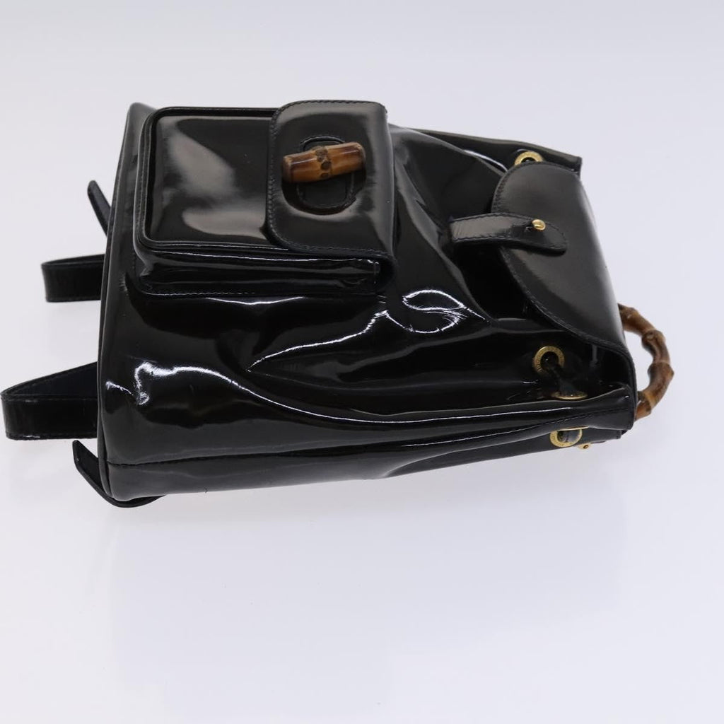 Gucci Vintage Bamboo Backpack Patent Black Patent_Leather Backpack Bag (Authentic  )