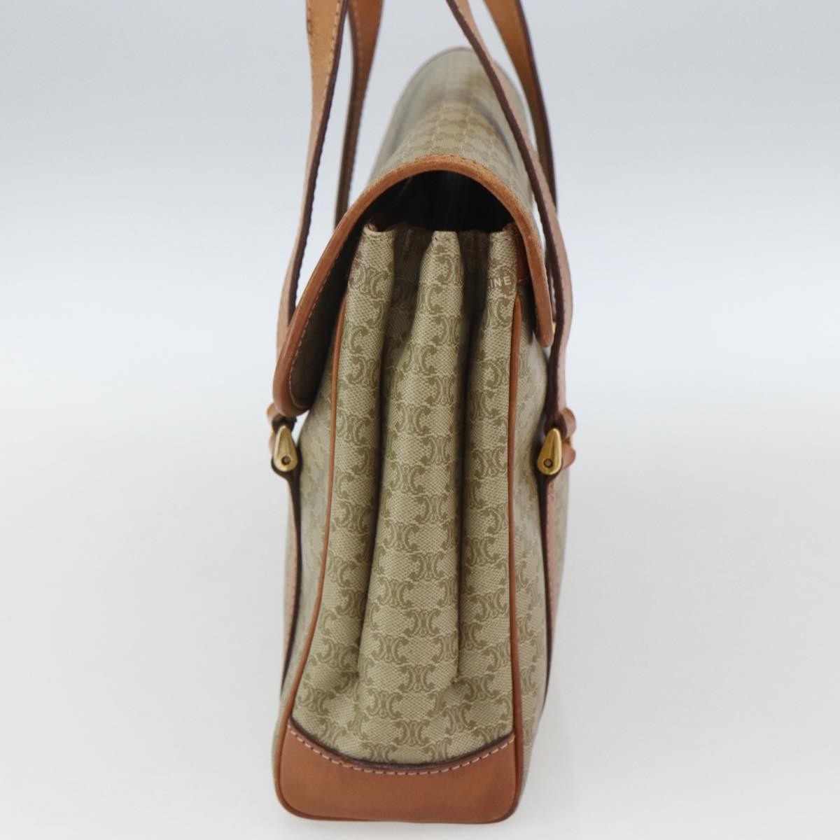 Celine Vintage Macadam Handbag Canvas And Leather Beige Canvas Handbag (Authentic  )