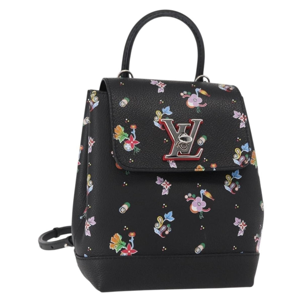 Louis Vuitton Lockme Backpack Floral Printed Leather Black Leather Backpack Bag (Authentic  )